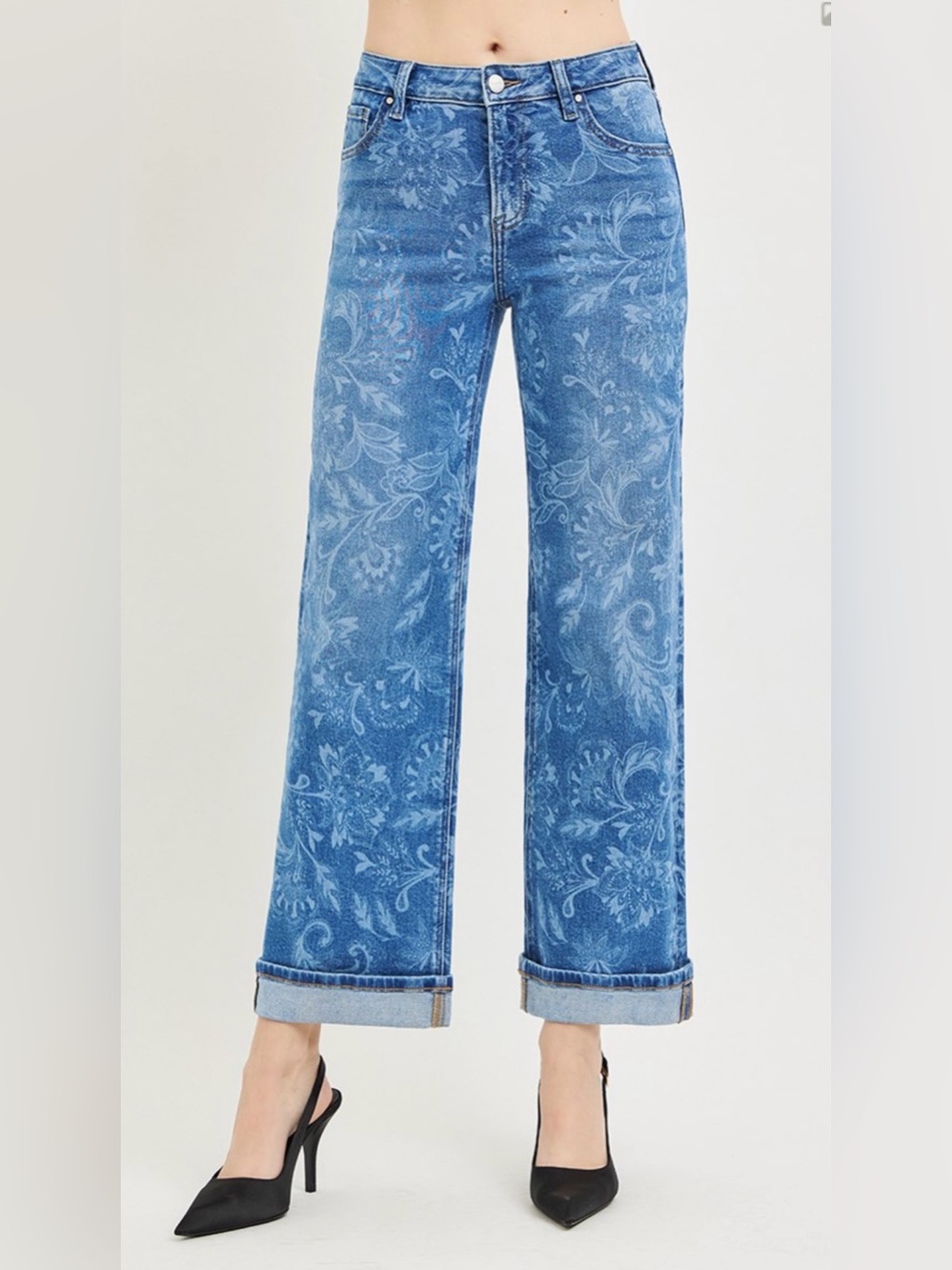 Risen Jeans MID RISE ANKLE STRAIGHT PRINT DETAILS JEANS
